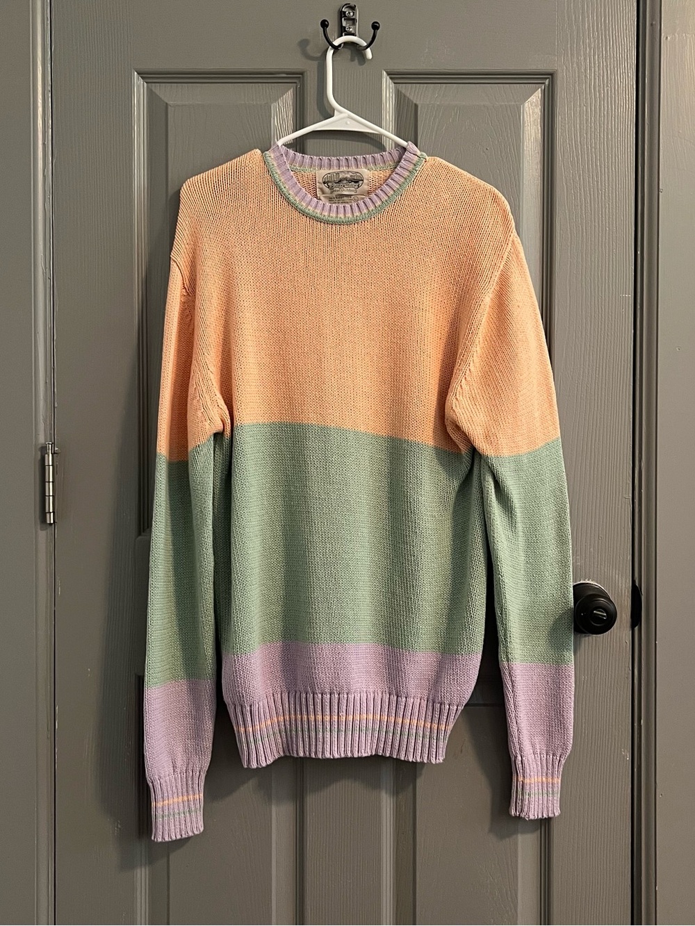 Britches Great Outdoors Pastel Colorblock Crewneck Sweater Peach Mint Lavender